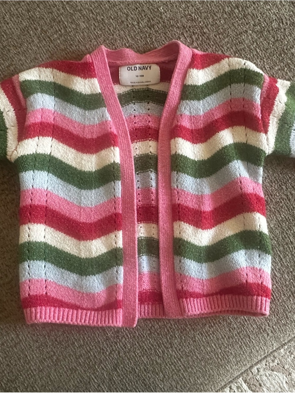 Old Navy Pink Multicolor Striped Open Cardigan